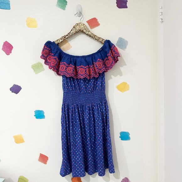 M Lilly Pulitzer Kalama Blue Square Print Off The Shoulder Dress - Picture 3 of 5